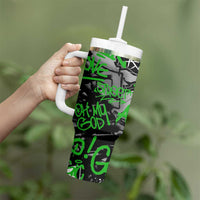 Graffiti Street Art Tumbler With Handle Smoking Ape Character and Neon Crown Symbols in Green and Yellow Graphic Design - Wonder Print Shop