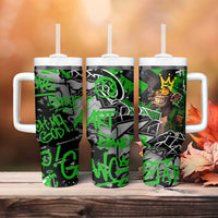 Graffiti Street Art Tumbler With Handle Smoking Ape Character and Neon Crown Symbols in Green and Yellow Graphic Design - Wonder Print Shop
