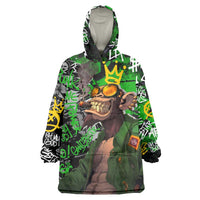 Graffiti Street Art Wearable Blanket Hoodie Smoking Ape Character and Neon Crown Symbols in Green and Yellow Graphic Design - Wonder Print Shop