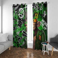 Graffiti Street Art Window Curtain Smoking Ape Character and Neon Crown Symbols in Green and Yellow Graphic Design - Wonder Print Shop