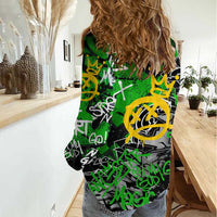 Graffiti Street Art Women Casual Shirt Smoking Ape Character and Neon Crown Symbols in Green and Yellow Graphic Design - Wonder Print Shop
