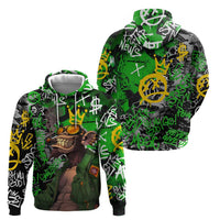 Graffiti Street Art Zip Hoodie Smoking Ape Character and Neon Crown Symbols in Green and Yellow Graphic Design - Wonder Print Shop