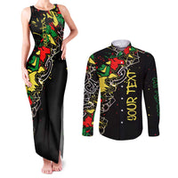 Lion King Africa Graffiti Street Art Couples Matching Tank Maxi Dress and Long Sleeve Button Shirt Bold Text and Neon Colors Design - Wonder Print Shop