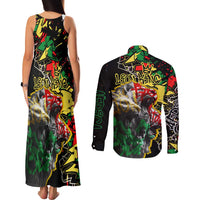 Lion King Africa Graffiti Street Art Couples Matching Tank Maxi Dress and Long Sleeve Button Shirt Bold Text and Neon Colors Design - Wonder Print Shop