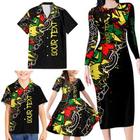 Lion King Africa Graffiti Street Art Family Matching Long Sleeve Bodycon Dress and Hawaiian Shirt Bold Text and Neon Colors Design - Wonder Print Shop