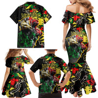 Lion King Africa Graffiti Street Art Family Matching Mermaid Dress and Hawaiian Shirt Bold Text and Neon Colors Design - Wonder Print Shop