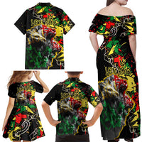 Lion King Africa Graffiti Street Art Family Matching Off Shoulder Maxi Dress and Hawaiian Shirt Bold Text and Neon Colors Design - Wonder Print Shop