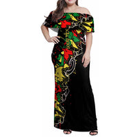 Lion King Africa Graffiti Street Art Family Matching Off Shoulder Maxi Dress and Hawaiian Shirt Bold Text and Neon Colors Design - Wonder Print Shop