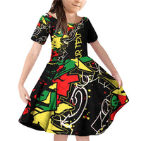 Lion King Africa Graffiti Street Art Family Matching Off Shoulder Short Dress and Hawaiian Shirt Bold Text and Neon Colors Design - Wonder Print Shop