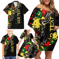 Lion King Africa Graffiti Street Art Family Matching Off Shoulder Short Dress and Hawaiian Shirt Bold Text and Neon Colors Design - Wonder Print Shop