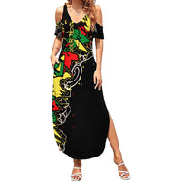 Lion King Africa Graffiti Street Art Family Matching Summer Maxi Dress and Hawaiian Shirt Bold Text and Neon Colors Design - Wonder Print Shop