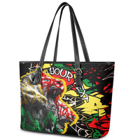 Lion King Africa Graffiti Street Art Leather Tote Bag Bold Text and Neon Colors Design - Wonder Print Shop