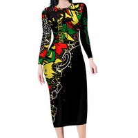 Lion King Africa Graffiti Street Art Long Sleeve Bodycon Dress Bold Text and Neon Colors Design - Wonder Print Shop