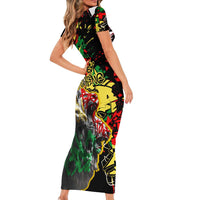 Lion King Africa Graffiti Street Art Short Sleeve Bodycon Dress Bold Text and Neon Colors Design - Wonder Print Shop