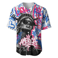Statue of Liberty Graffiti Street Art Baseball Jersey America Text and 4th of July Theme in Red White and Blue Design - Wonder Print Shop
