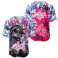 Statue of Liberty Graffiti Street Art Baseball Jersey America Text and 4th of July Theme in Red White and Blue Design - Wonder Print Shop
