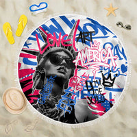 Statue of Liberty Graffiti Street Art Beach Blanket America Text and 4th of July Theme in Red White and Blue Design - Wonder Print Shop
