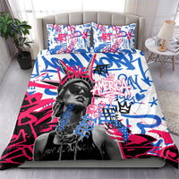 Statue of Liberty Graffiti Street Art Bedding Set America Text and 4th of July Theme in Red White and Blue Design - Wonder Print Shop