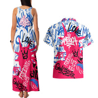 Statue of Liberty Graffiti Street Art Couples Matching Tank Maxi Dress and Hawaiian Shirt America Text and 4th of July Theme in Red White and Blue Design - Wonder Print Shop