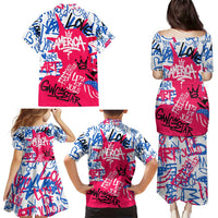 Statue of Liberty Graffiti Street Art Family Matching Puletasi and Hawaiian Shirt America Text and 4th of July Theme in Red White and Blue Design - Wonder Print Shop