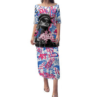 Statue of Liberty Graffiti Street Art Family Matching Puletasi and Hawaiian Shirt America Text and 4th of July Theme in Red White and Blue Design - Wonder Print Shop