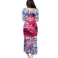 Statue of Liberty Graffiti Street Art Family Matching Puletasi and Hawaiian Shirt America Text and 4th of July Theme in Red White and Blue Design - Wonder Print Shop