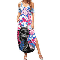 Statue of Liberty Graffiti Street Art Family Matching Summer Maxi Dress and Hawaiian Shirt America Text and 4th of July Theme in Red White and Blue Design - Wonder Print Shop