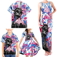 Statue of Liberty Graffiti Street Art Family Matching Tank Maxi Dress and Hawaiian Shirt America Text and 4th of July Theme in Red White and Blue Design - Wonder Print Shop