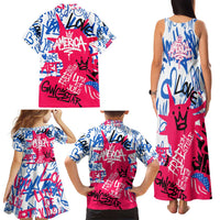 Statue of Liberty Graffiti Street Art Family Matching Tank Maxi Dress and Hawaiian Shirt America Text and 4th of July Theme in Red White and Blue Design - Wonder Print Shop