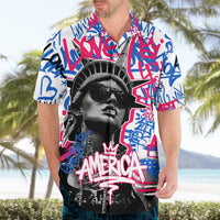 Statue of Liberty Graffiti Street Art Hawaiian Shirt America Text and 4th of July Theme in Red White and Blue Design - Wonder Print Shop