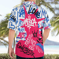 Statue of Liberty Graffiti Street Art Hawaiian Shirt America Text and 4th of July Theme in Red White and Blue Design - Wonder Print Shop