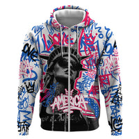 Statue of Liberty Graffiti Street Art Hoodie America Text and 4th of July Theme in Red White and Blue Design - Wonder Print Shop