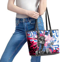 Statue of Liberty Graffiti Street Art Leather Tote Bag America Text and 4th of July Theme in Red White and Blue Design - Wonder Print Shop