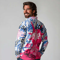 Statue of Liberty Graffiti Street Art Long Sleeve Polo Shirt America Text and 4th of July Theme in Red White and Blue Design - Wonder Print Shop