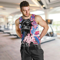 Statue of Liberty Graffiti Street Art Men Tank Top America Text and 4th of July Theme in Red White and Blue Design - Wonder Print Shop