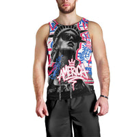 Statue of Liberty Graffiti Street Art Men Tank Top America Text and 4th of July Theme in Red White and Blue Design - Wonder Print Shop