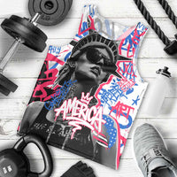 Statue of Liberty Graffiti Street Art Men Tank Top America Text and 4th of July Theme in Red White and Blue Design - Wonder Print Shop