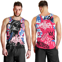 Statue of Liberty Graffiti Street Art Men Tank Top America Text and 4th of July Theme in Red White and Blue Design - Wonder Print Shop