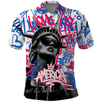 Statue of Liberty Graffiti Street Art Polo Shirt America Text and 4th of July Theme in Red White and Blue Design - Wonder Print Shop