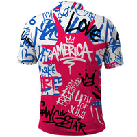Statue of Liberty Graffiti Street Art Polo Shirt America Text and 4th of July Theme in Red White and Blue Design - Wonder Print Shop