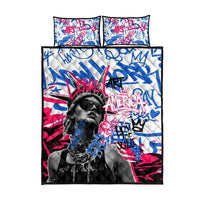 Statue of Liberty Graffiti Street Art Quilt Bed Set America Text and 4th of July Theme in Red White and Blue Design - Wonder Print Shop