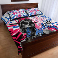 Statue of Liberty Graffiti Street Art Quilt Bed Set America Text and 4th of July Theme in Red White and Blue Design - Wonder Print Shop