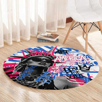 Statue of Liberty Graffiti Street Art Round Carpet America Text and 4th of July Theme in Red White and Blue Design - Wonder Print Shop