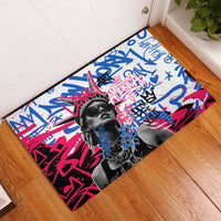 Statue of Liberty Graffiti Street Art Rubber Doormat America Text and 4th of July Theme in Red White and Blue Design - Wonder Print Shop