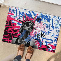 Statue of Liberty Graffiti Street Art Rubber Doormat America Text and 4th of July Theme in Red White and Blue Design - Wonder Print Shop