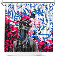Statue of Liberty Graffiti Street Art Shower Curtain America Text and 4th of July Theme in Red White and Blue Design - Wonder Print Shop