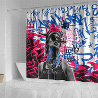 Statue of Liberty Graffiti Street Art Shower Curtain America Text and 4th of July Theme in Red White and Blue Design - Wonder Print Shop