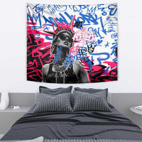Statue of Liberty Graffiti Street Art Tapestry America Text and 4th of July Theme in Red White and Blue Design - Wonder Print Shop