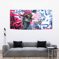 Statue of Liberty Graffiti Street Art Tapestry America Text and 4th of July Theme in Red White and Blue Design - Wonder Print Shop