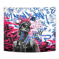 Statue of Liberty Graffiti Street Art Tapestry America Text and 4th of July Theme in Red White and Blue Design - Wonder Print Shop